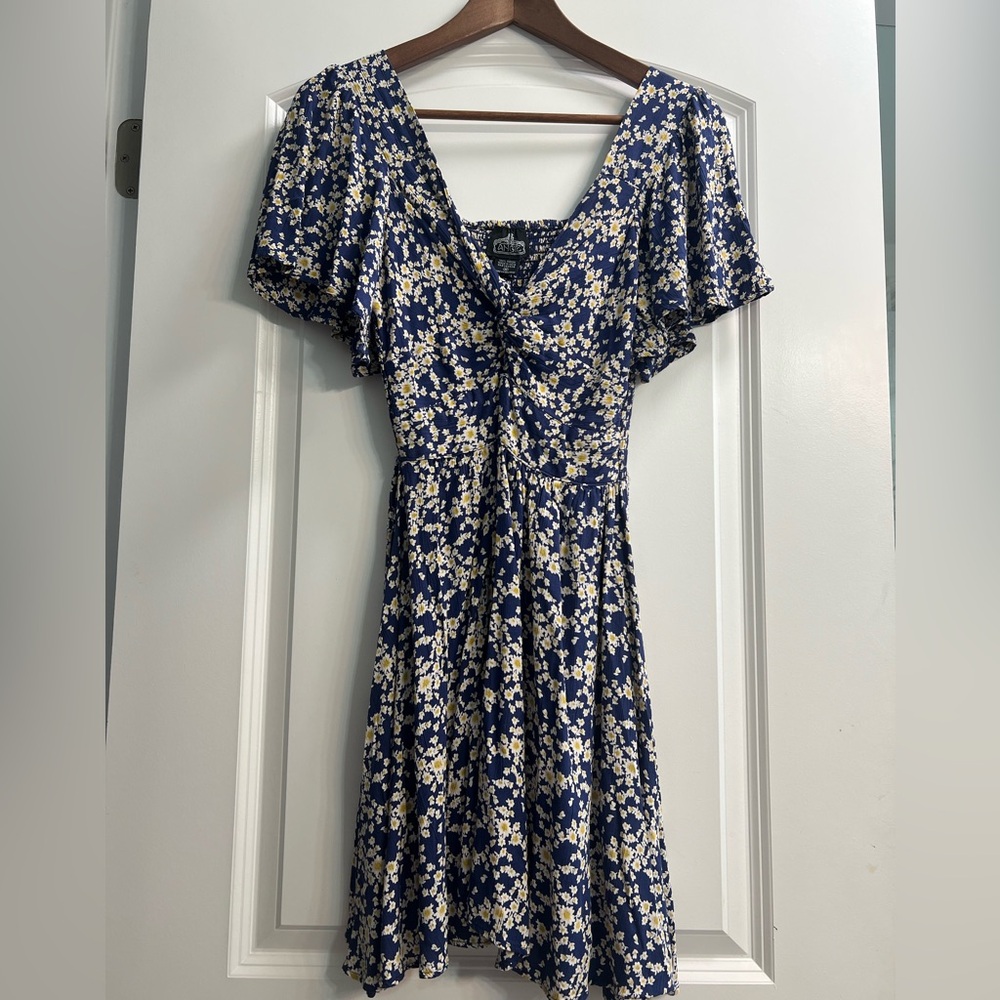Blue and yellow floral dress- size M